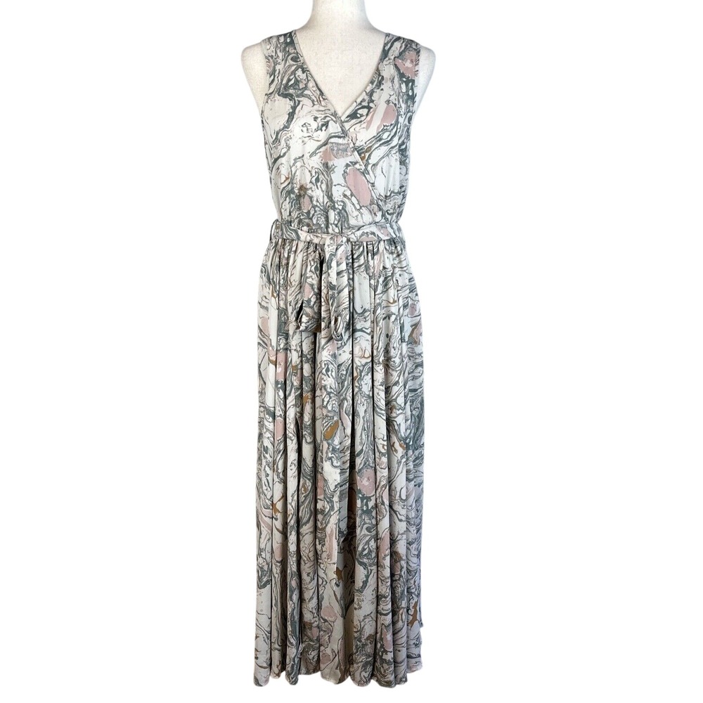 Olivaceous Sleeveless Diana Maxi Dress With Tie Size M Marble Swirl V-Neck